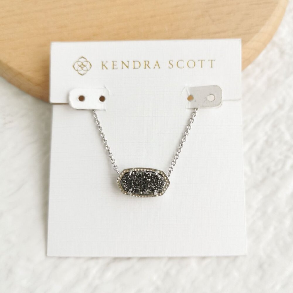 Kendra Scott Elisa Pendant Necklace Silver Platinum Drusy Elegant Jewelry